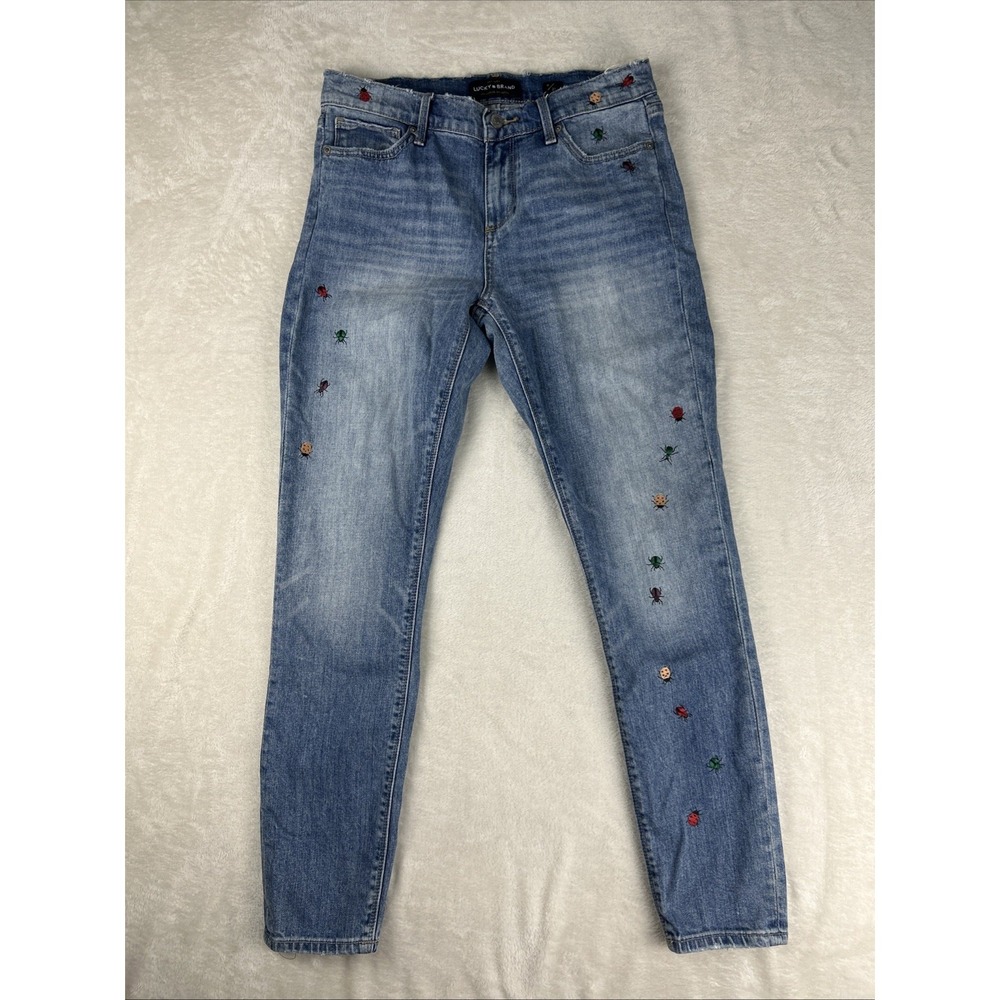 Lucky Brand Jeans Tag Size 4 / 27 Ava Skinny Lady Bug Embroidered Hippy Retro